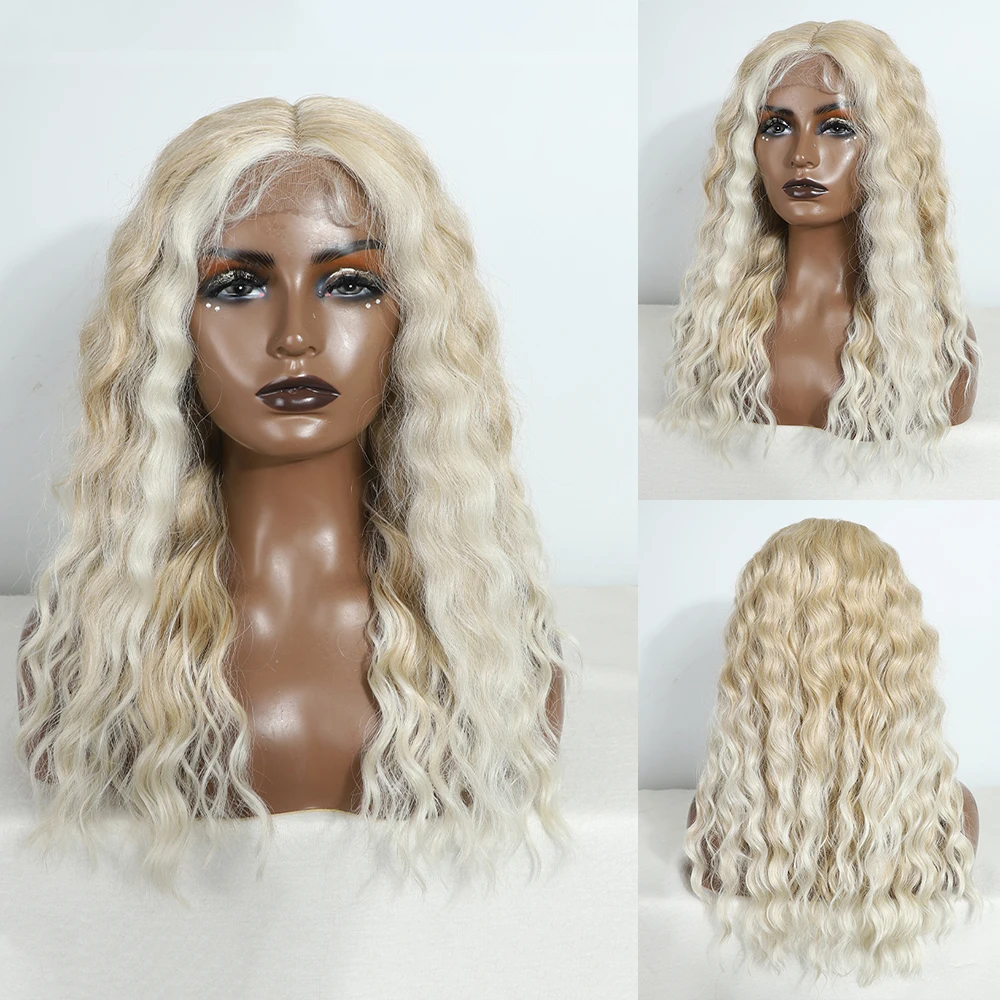 20 Inch Synthetic Lace Front Wig Blonde Brown Curly Lace Part Lace Wig For Women Lace Front Wig Cosplay Wig