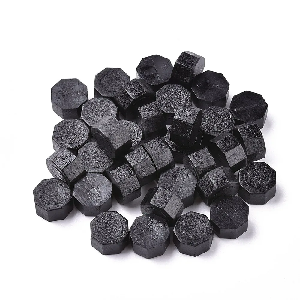 100 Uds. Partículas de cera de sellado para sello Retro octagonal negro 9mm