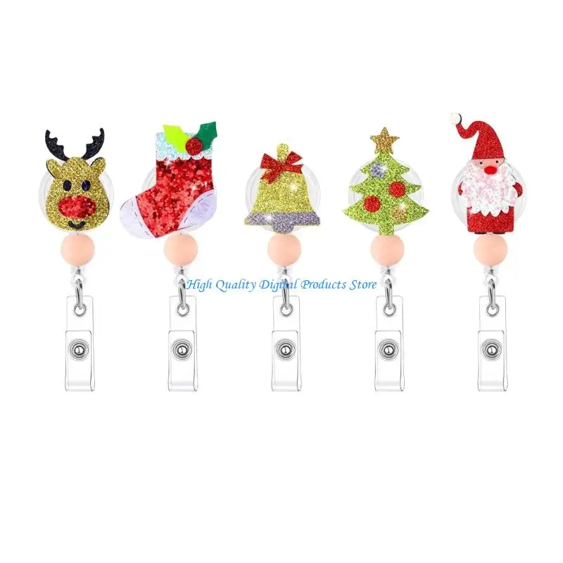 U2JE Christmas Badge Holder with Pocket Clip for Work Passes and Desk Cards Accessory