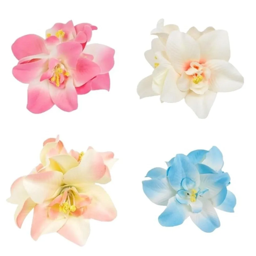 Modische Hawaiianische Blumen-Haarspange mit 3 Orchideen, Bunte Haarnadeln, Realistische Haaraccessoires für Strandurlaub und Partys – Detail 5