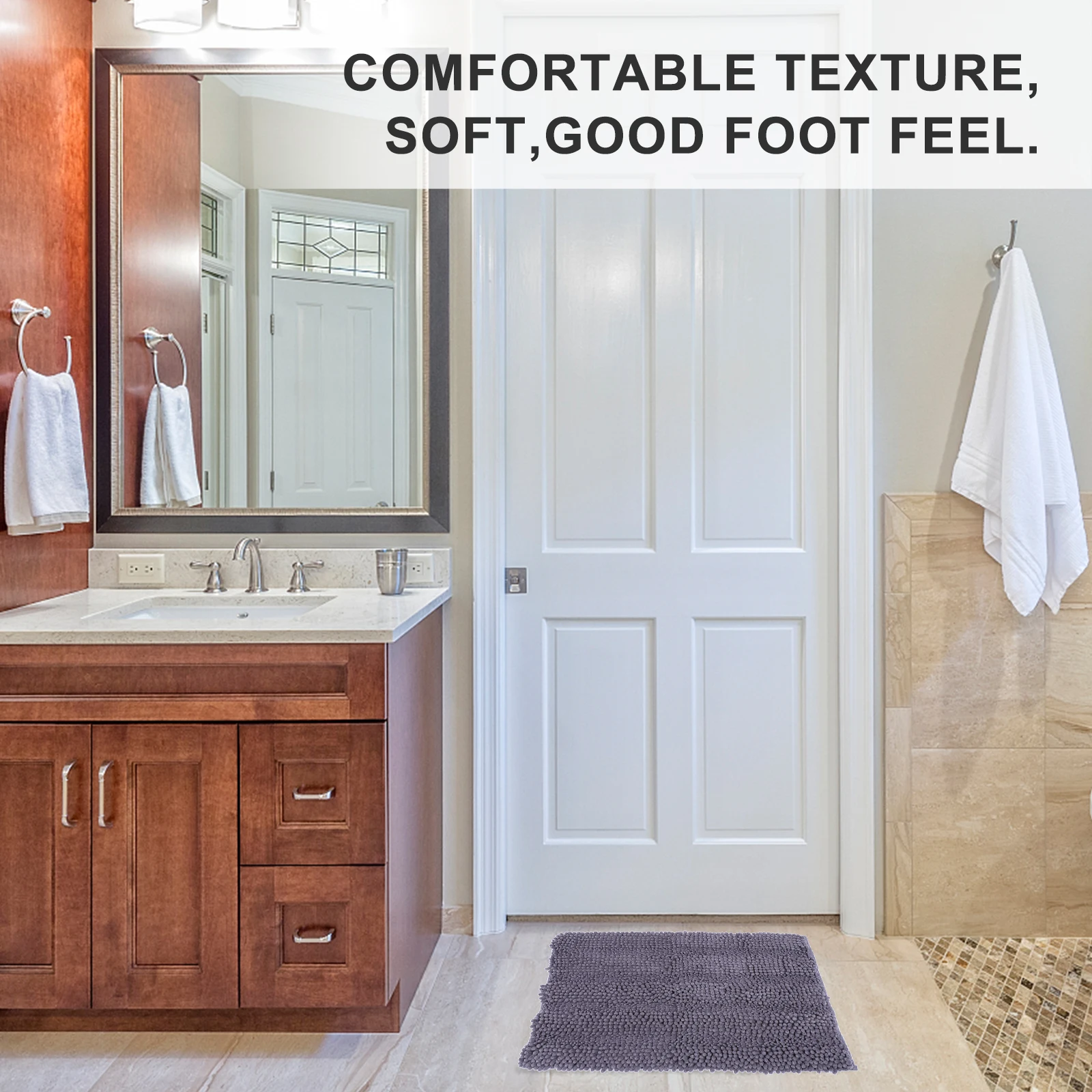 

Chenille Bath Rugs Extra Thick Non slip Bathroom Carpet Shaggy Black Floor Mats for Entryway Easy to Clean Absorbent