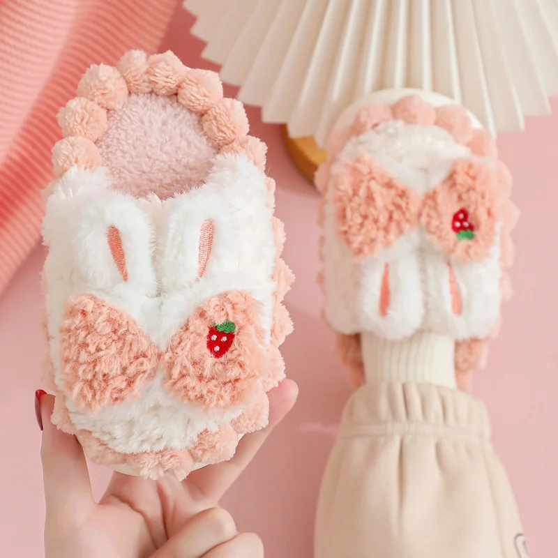 

Cute Rabbit Cotton Slippers Parent-child Shoes Winter Indoor Warm Woolen Home Slipper Women Anti-skid Floor Mops