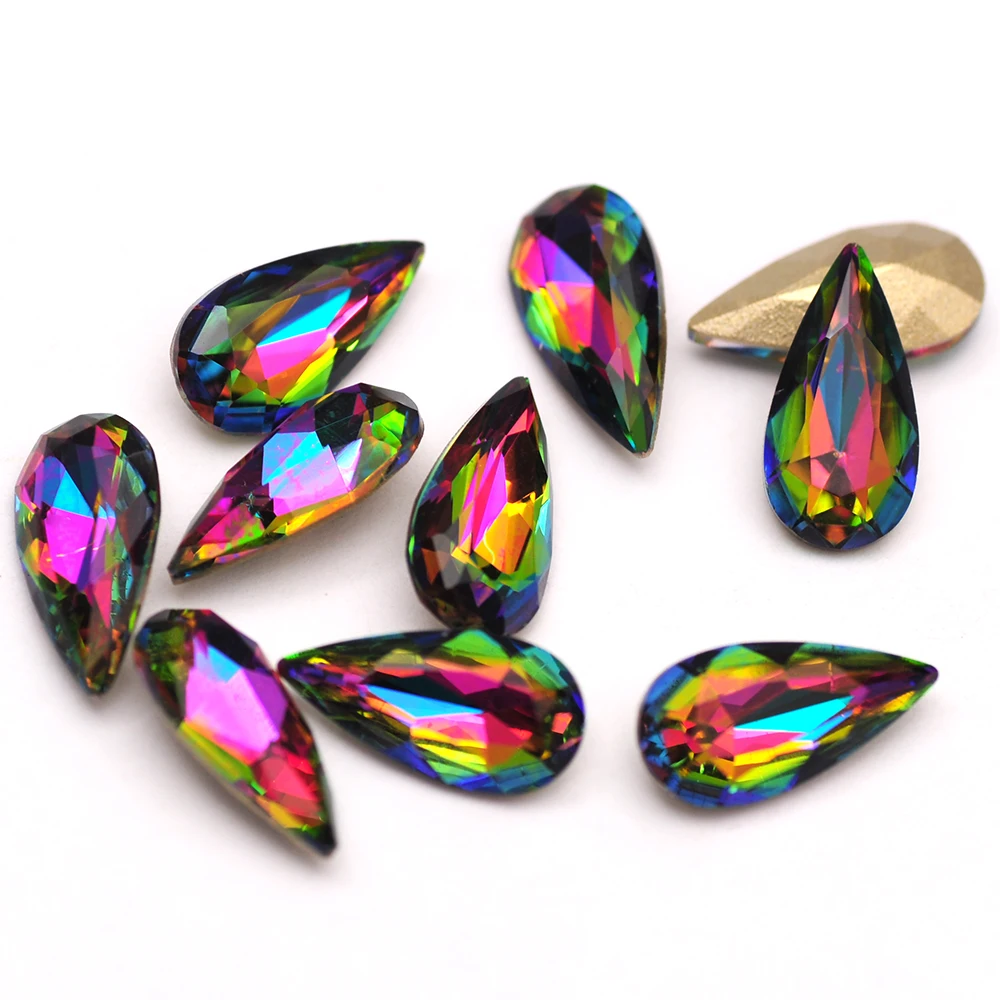 10 pçs 5x10mm lágrima cristal glitter unhas de vidro strass cor diferente 3d jóias fazendo contas diy acessórios da arte do prego