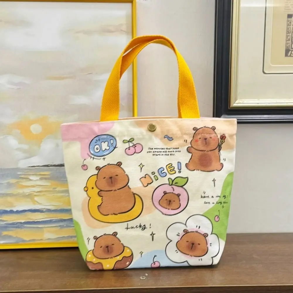 Cute Thicken Capybara Canvas Bag Cartoon Doll Lightweight Capybara Shoulder Bag Letter Shopping Cartoon Underarm Bag Textbook