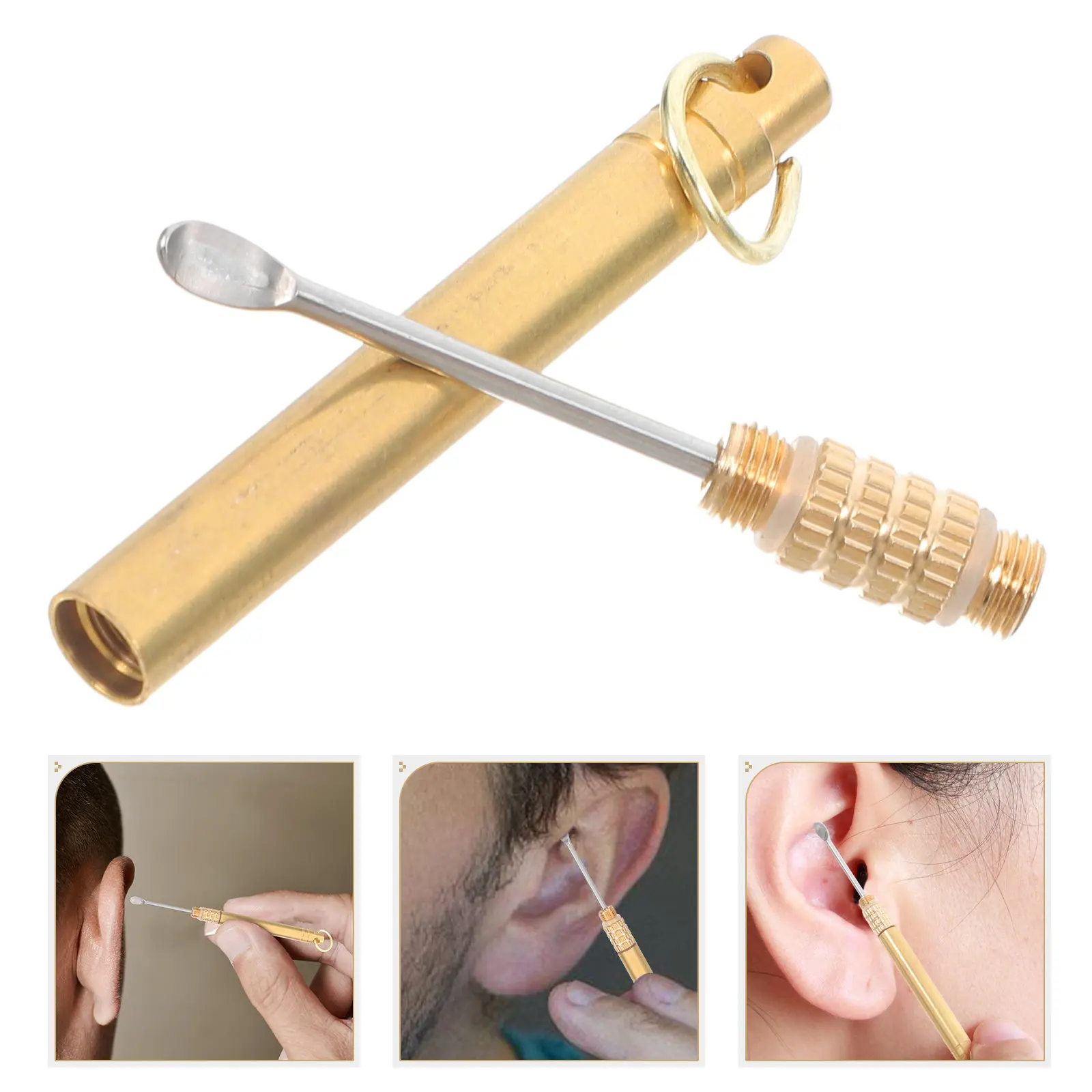 Stainless Steel Ear Spoon Titanium Alloy Earwax Removal Tool Portable Foldable Ear Wax Cleaner Keychain Earpick