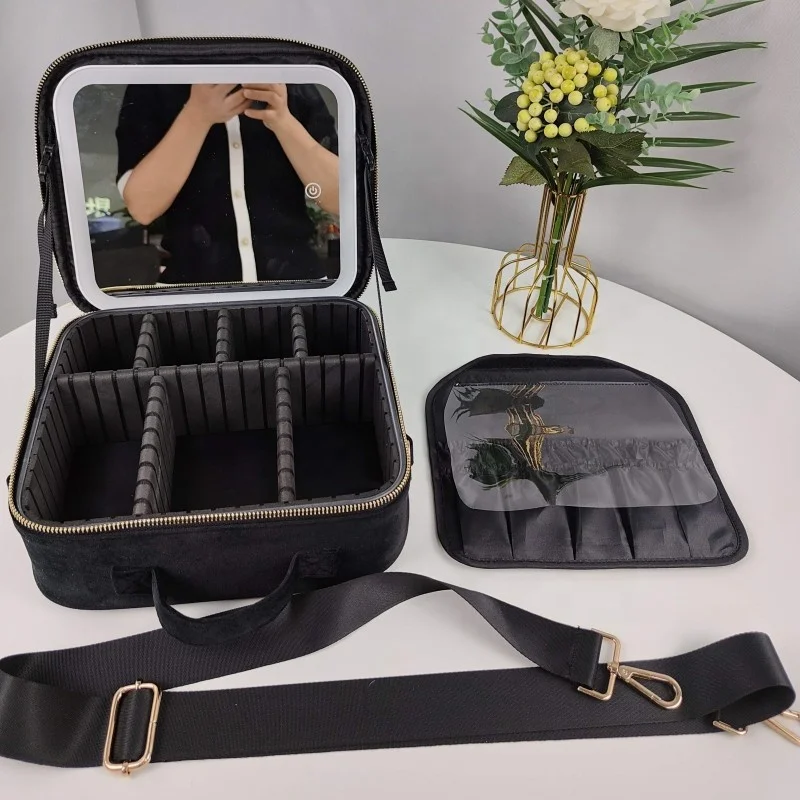 Makeup Case With Led Mirror Makeup Setting Organizer PU Makeup Box With Adjustable Dividers Large Cosmetic Bag 500 - 199