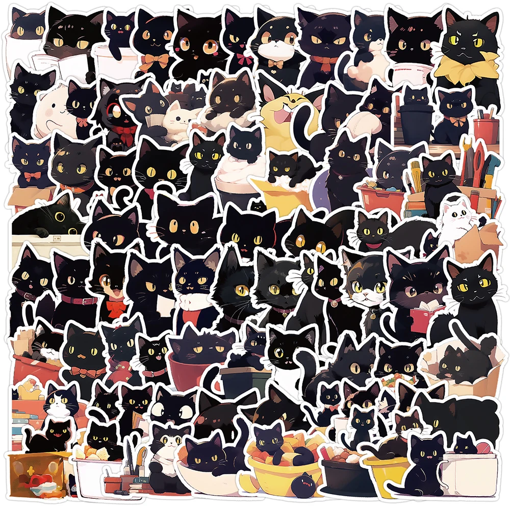 10/30/50/100 Stück Kawaii Schwarze Katze Anime Graffiti Aufkleber Niedliche Cartoon Aufkleber DIY Telefon Koffer Laptop Lustige Aufkleber Dekoration