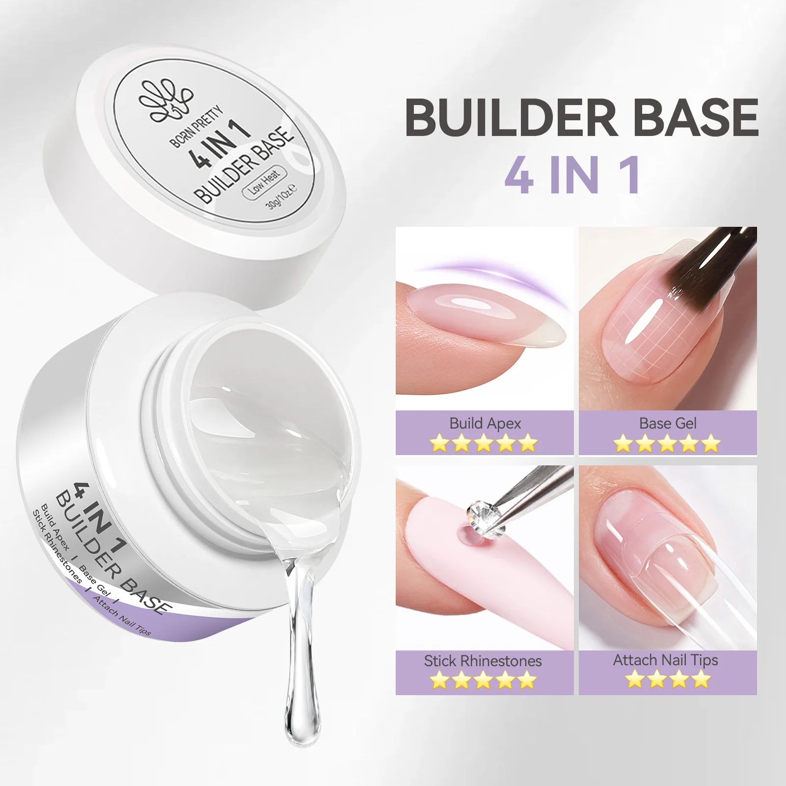 BORN PRETTY 30g 4 IN 1 Building Base Gel Polish Nail Extension Construction Self Leveling For False Nail Tips Manicure DIY Nail