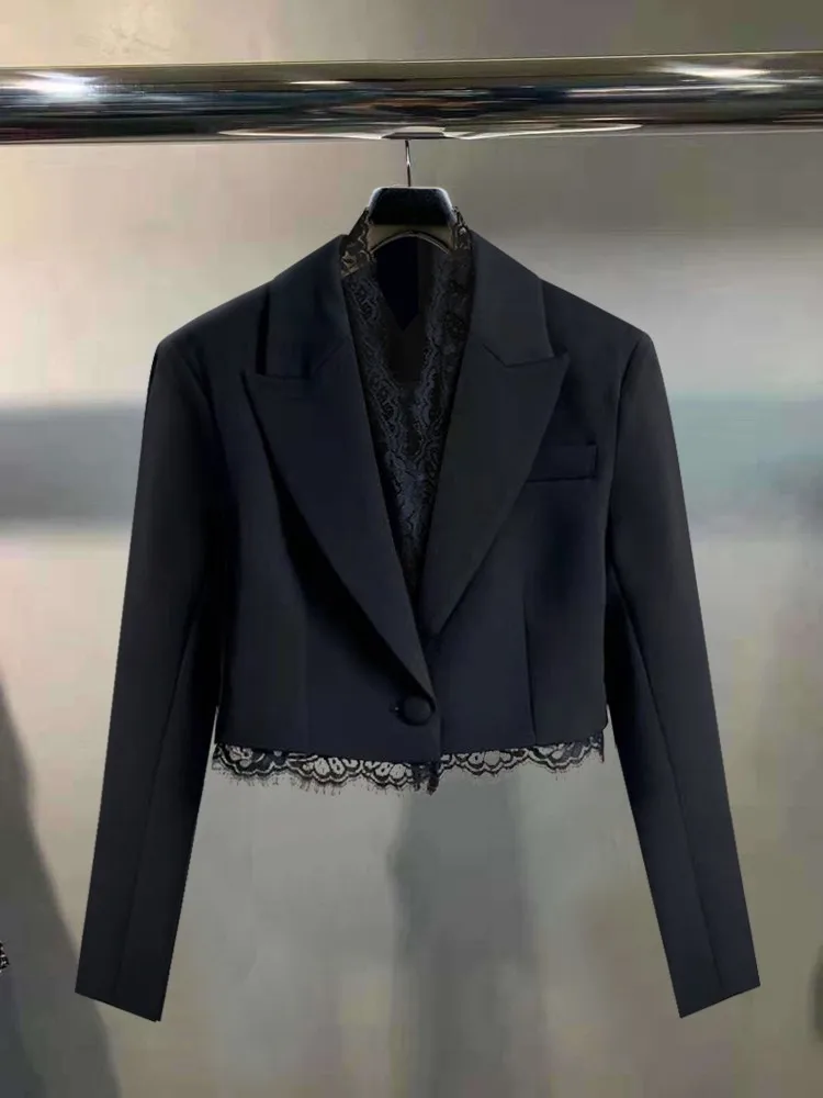 

Женский топ с кружевной отделкой и вставками, осенняя новинка, модный повседневный стиль, хлопок, длинный рукав, V-образный вырез