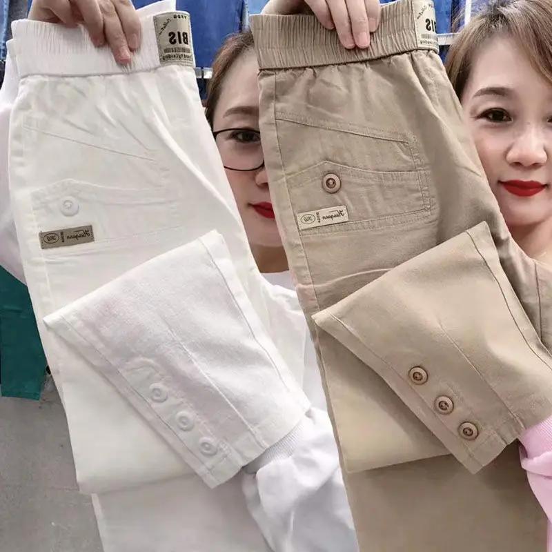Cotton Linen Women's Straight Leg Nine Point Loose Casual Thin Slimming Harem Pants Spring Summer New Style High Waist Pocket