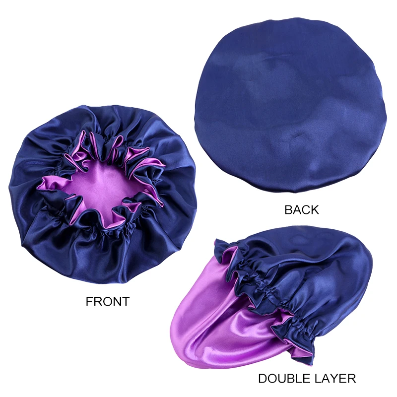 2pcs Satin Bonnet Cap Elastic Double-Layer Silk Sleeping Head Cover For Women Adjustable Lined Hair Wrap For Long Curly Hair