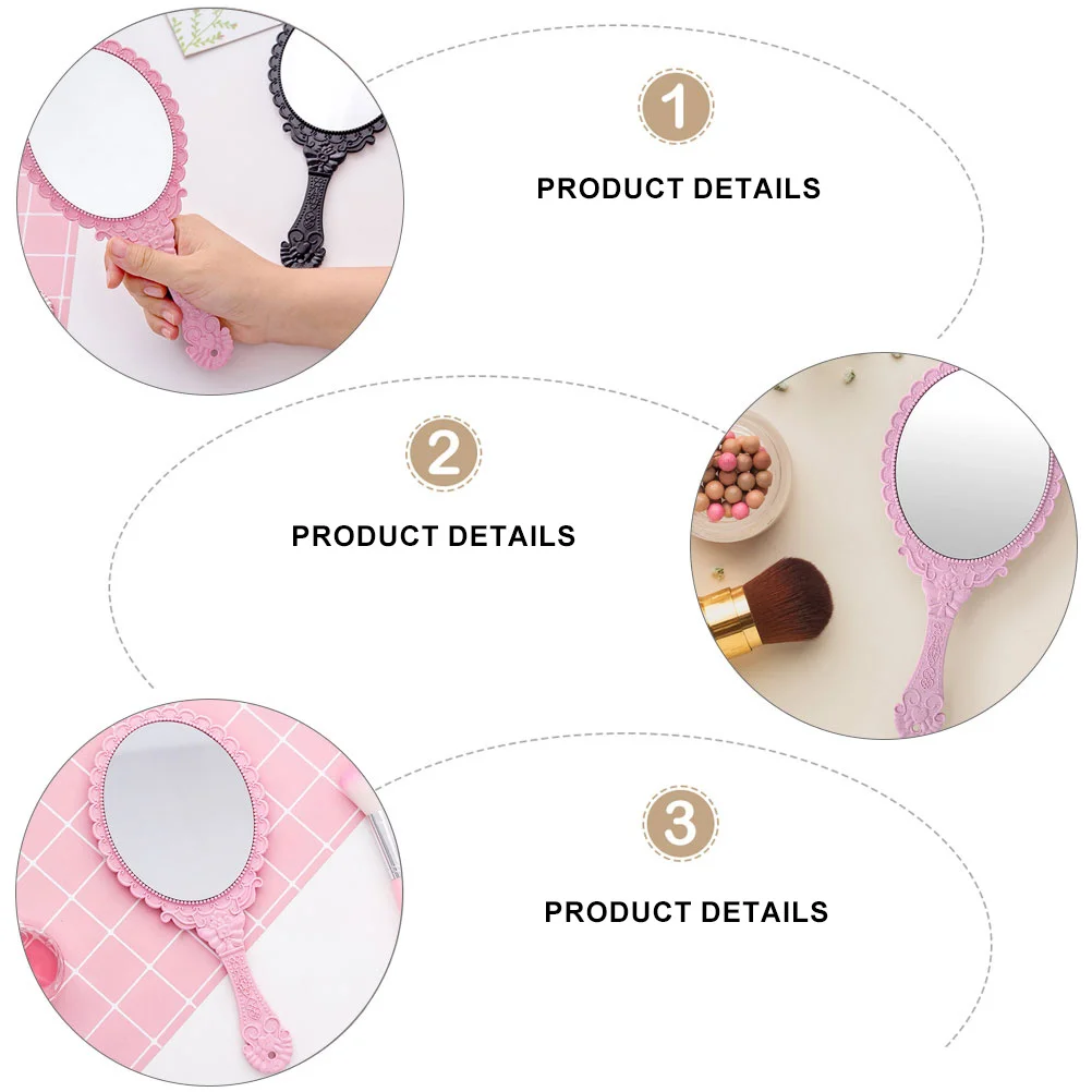 

2Pcs Handheld Makeup Mirror Vintage Style Portable Mirror Travel Beauty Accessory Lightweight Durable Makeup Tool