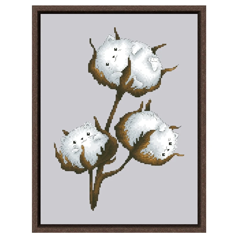 Cotton cat cross stitch kit cotton thread 18ct 14ct 11ct count silver canvas stitching embroidery
