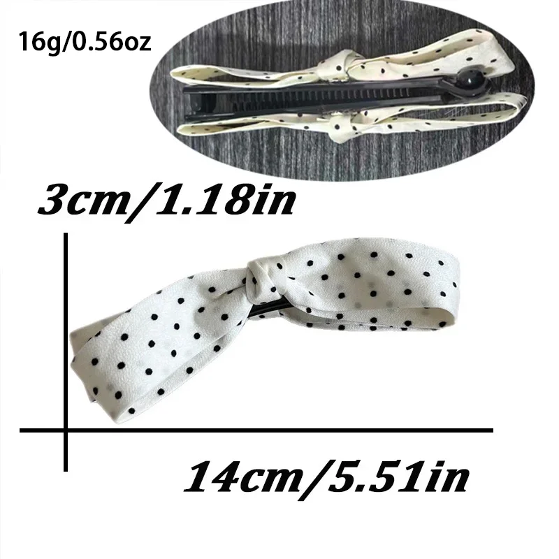 1/2 Stück ZYFHTT Schwarz-weiße gepunktete Haarspange mit Schleife für Damen, elegante Haarspange für den täglichen Gebrauch, Bananenspange, modische Haarspange für Mädchen, Pferdeschwanzspange – Detail 6