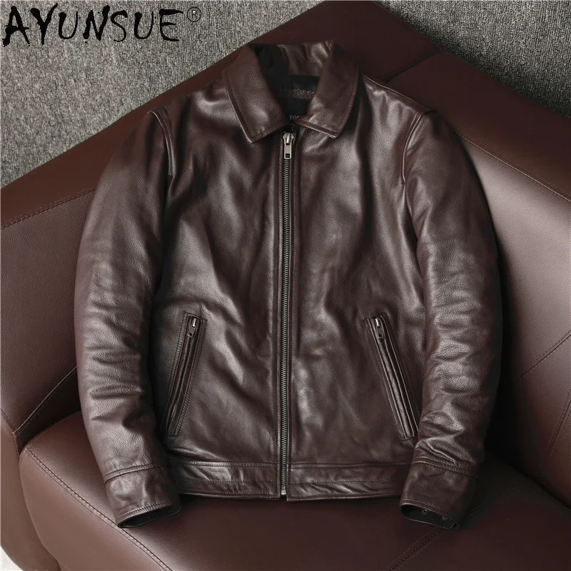 

AYUNSUE 100% Real Genuine Leather Jacket Men High Quality Cowhide Coat Plus Size Men's Jackets 5xl Spring Fall 2024 Hommes Veste