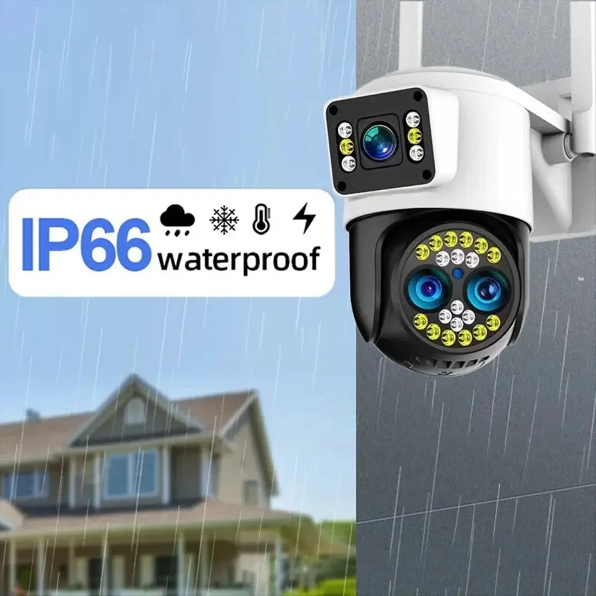

【Счастливчик】 Уличная камера безопасности, Wi-Fi 4K 8MP с двумя объективами и двумя экранами, уличная беспроводная камера с 10-кратным зумом, двустороннее обнаружение звука, вилка стандарта США