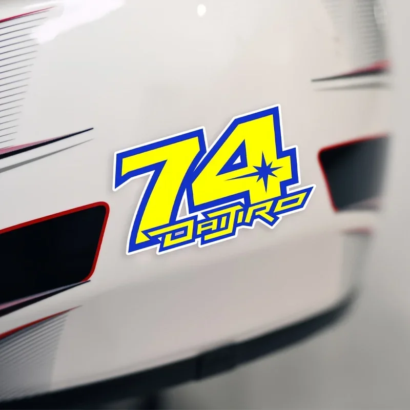 

1PC 74 Number Motorcycle Sticker (Yellow/Blue) Waterproof Vinyl Adhesive Decal for Car Laptop Decor