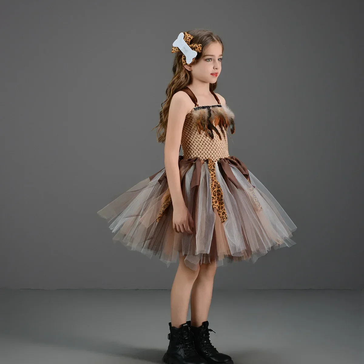 Cave Leopard Girl Tutu Dress Wild Man Indigenous Primitive Person Animal Kid Baby Cosplay Birthday Jungle Party Dresses Costume