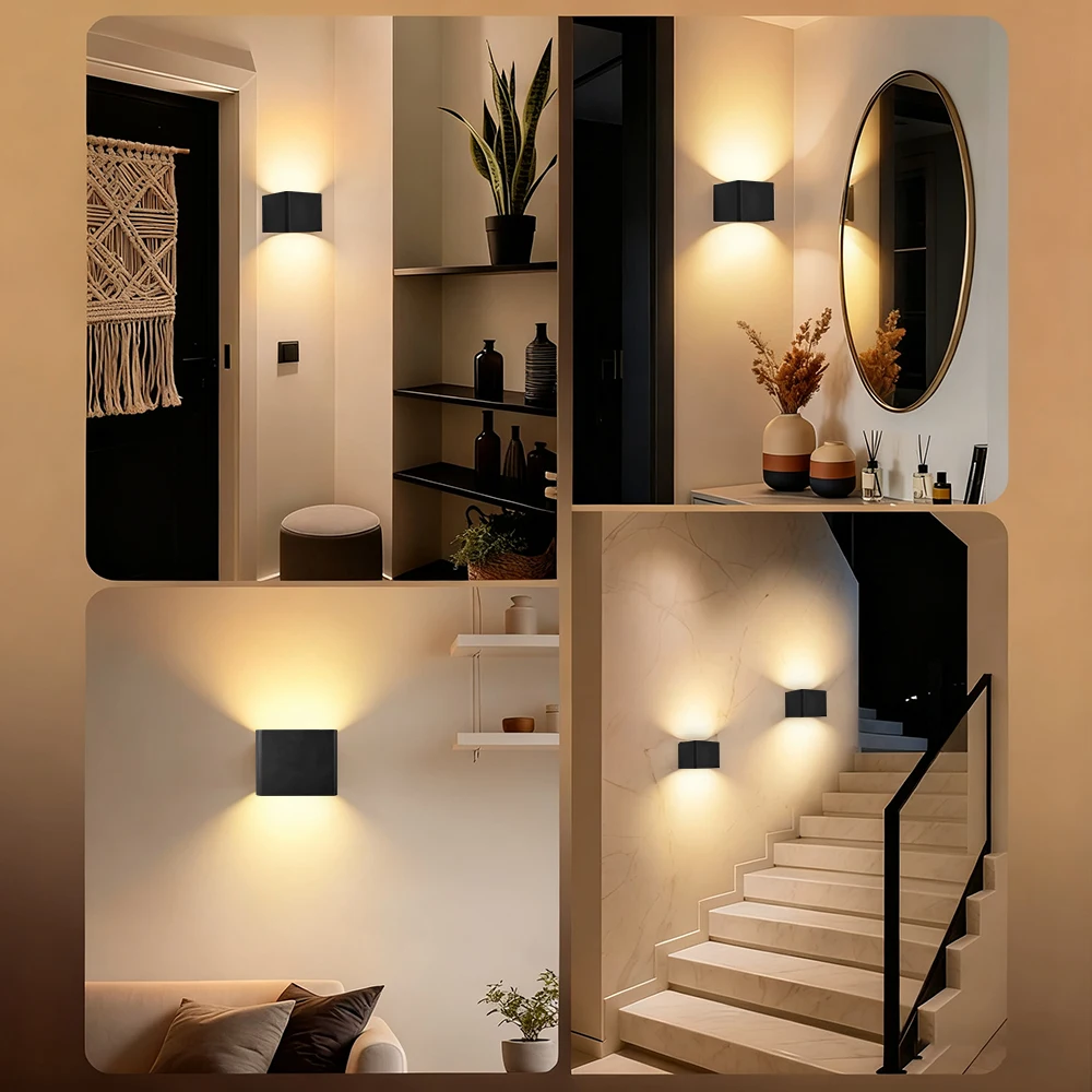 2 Stück Kabellose Würfel-LED-Wandleuchte mit Auf- und Abwärtslicht, Wiederaufladbar, PIR-Sensor, Stufenlose Dimmung, Magnetisches Nachtlicht für Flur und Veranda – Detail 2