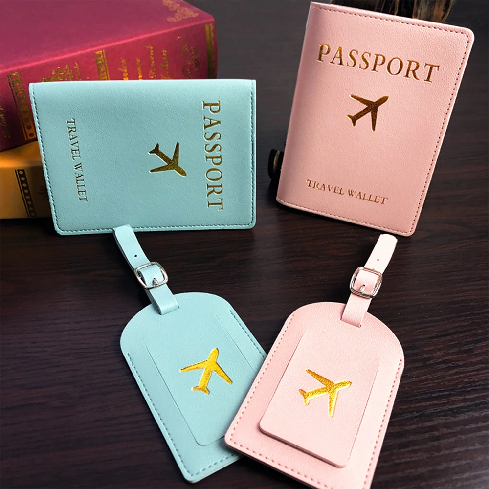 Hot Stamping Airplane Travel Luggage Tag Pu Leather Thickened Handbag Tag Passport Cover