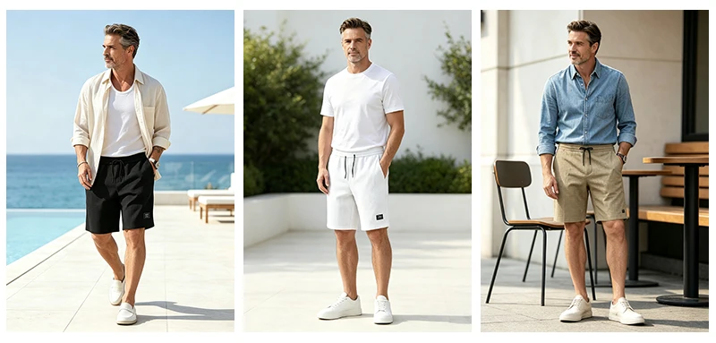 Herren Waffelstrick-Bermudashorts mit elastischem Kordelzug, lockerer Passform, Etikettendekor, für Outdoor, Reisen, Alltag, lässige knielange Shorts – Detail 1