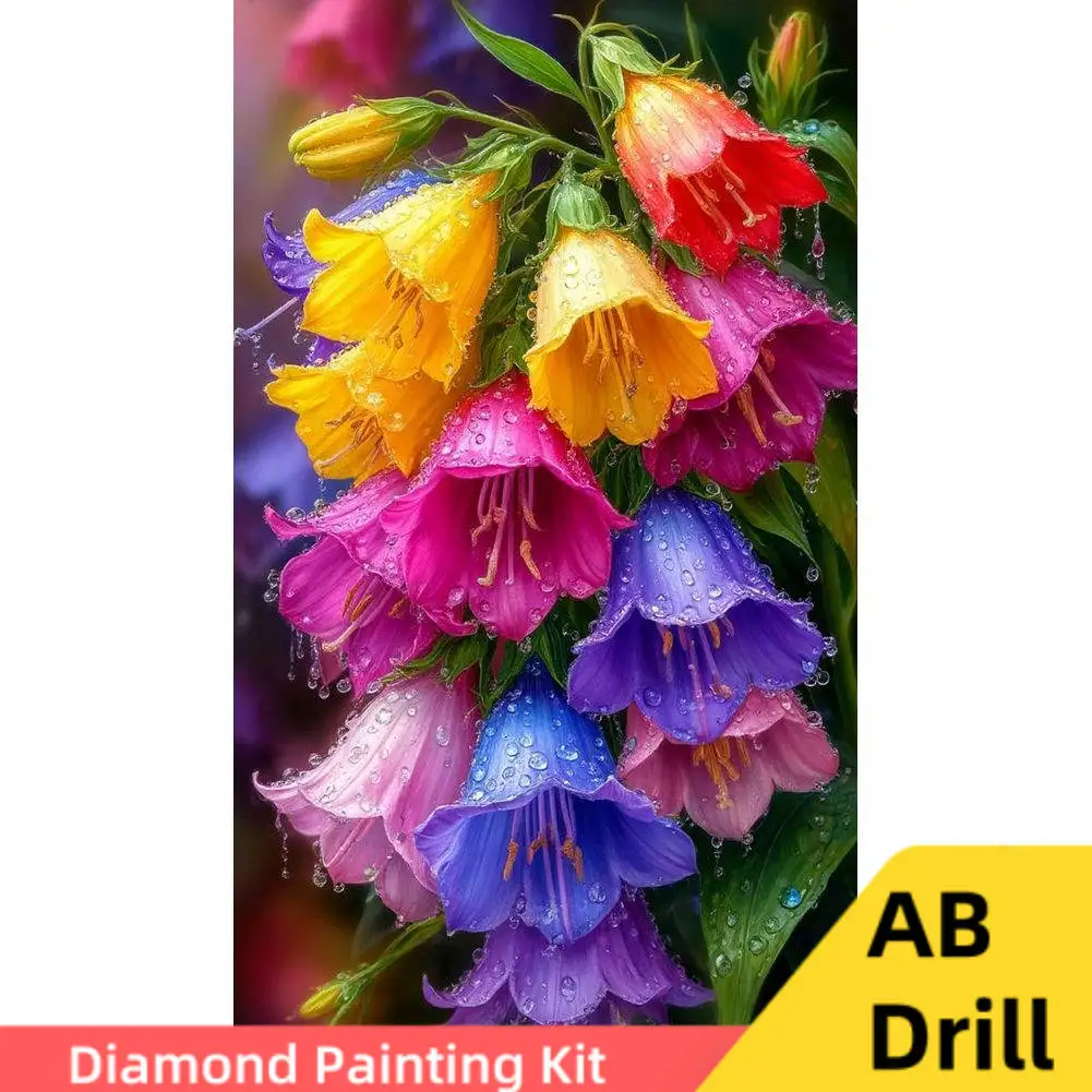 Pintura de diamante AB Drill, flores de Bluebell, bricolaje botánico, mosaico de diamantes, póster Floral Cottagecore, regalo inspirado en la naturaleza