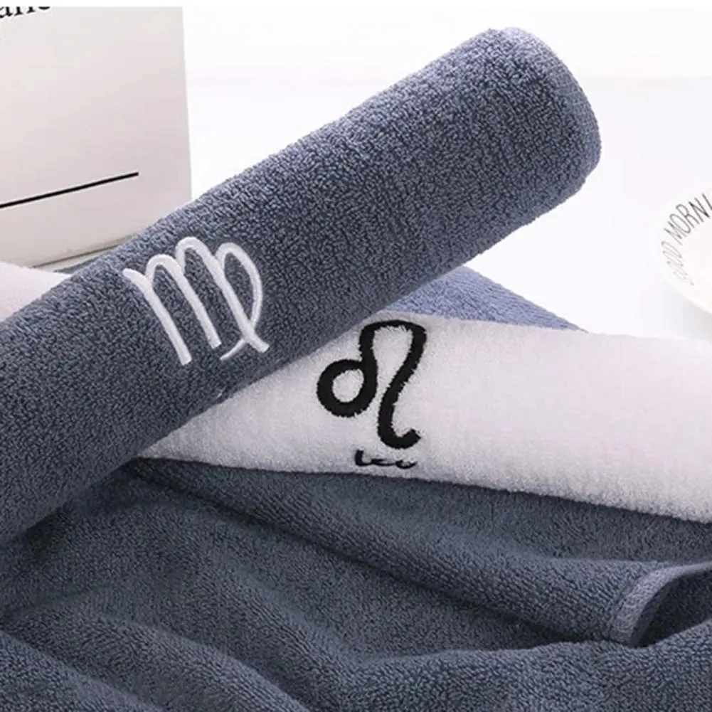 Inyahome 35x75cm 70x140cm Thick Cotton Bath Towels Set Embroidered Constellation Luxury Shower Towel Set for Daily Gym Sport Use