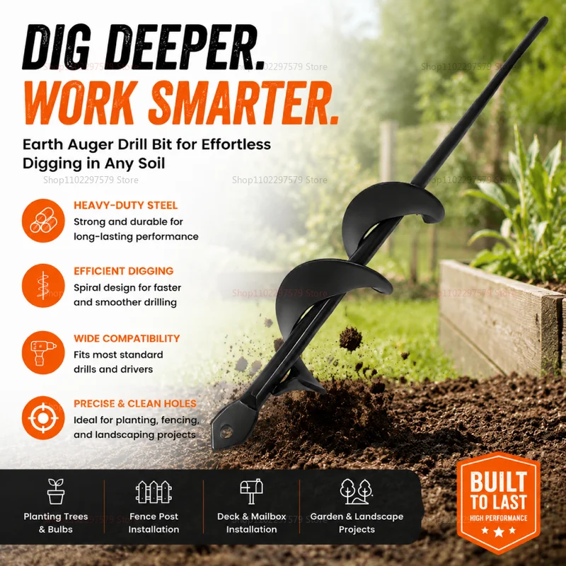Garden Earth Auger Spiral Drill Bit for Planting Flowers and Vegetables Heavy Duty Manual Electric Drill Soil Loosening Digger