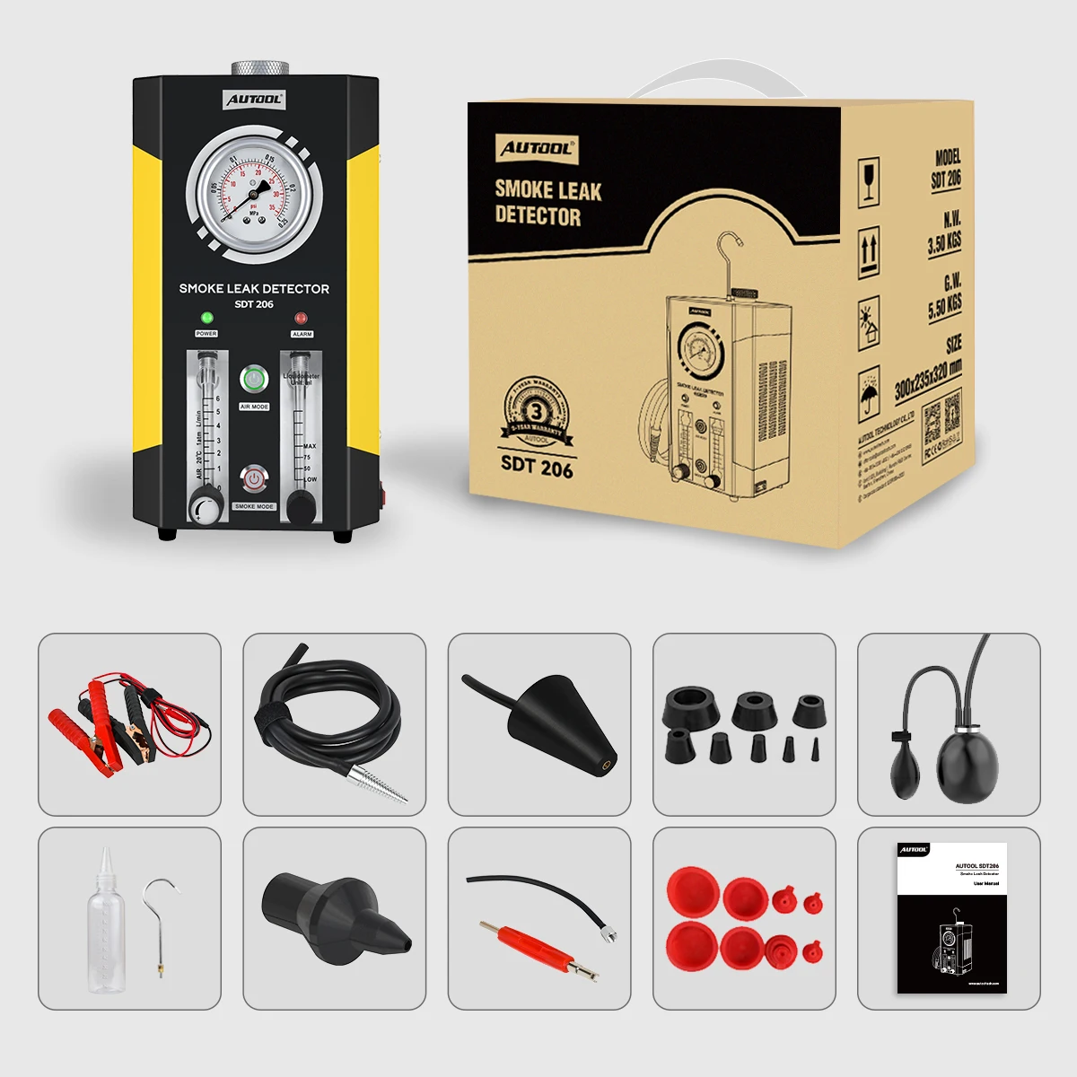 AUTOOL Dual Mode Automotive Fuel leakage Diagnostic Tester  Car Conduit PIPE System Leakage Tester Car FuelSDT206  Leak Detector For 12V Vehicle Boat With Adjustable FlowMeter EVAP Leak Testers Detectors SDT206