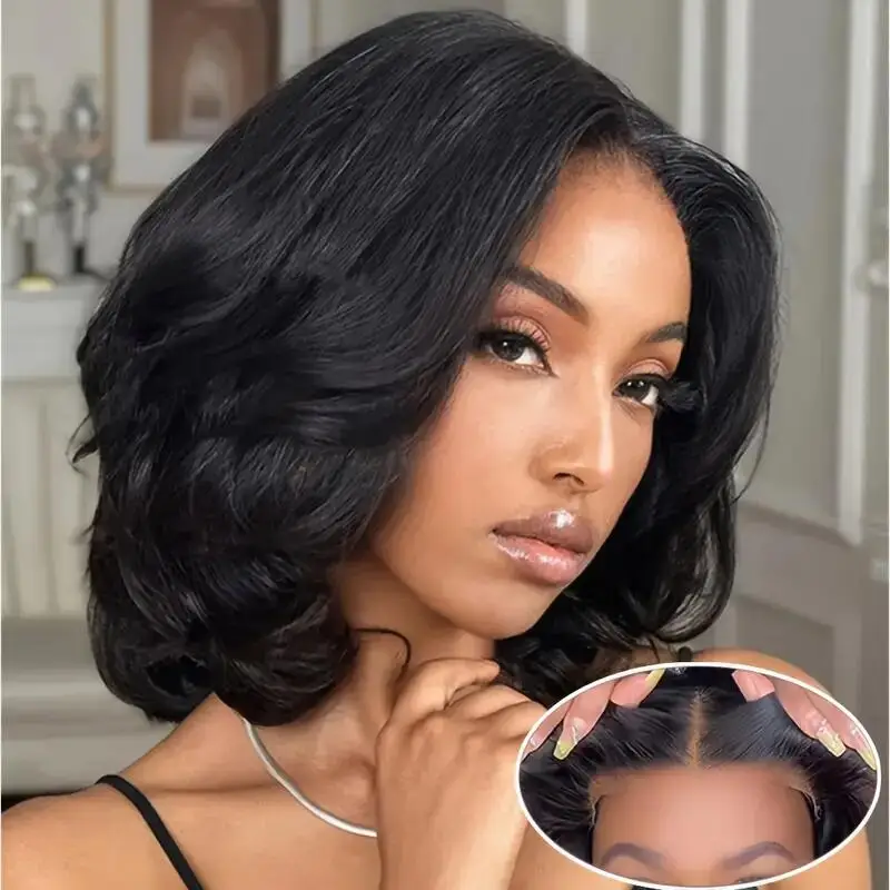 Wear And Go Glueless Bob Wig Human Hair Short Body Wave Lace Front Wigs Pre Cut Brazilian Hair 4X4 Lace Closure Wig For Women