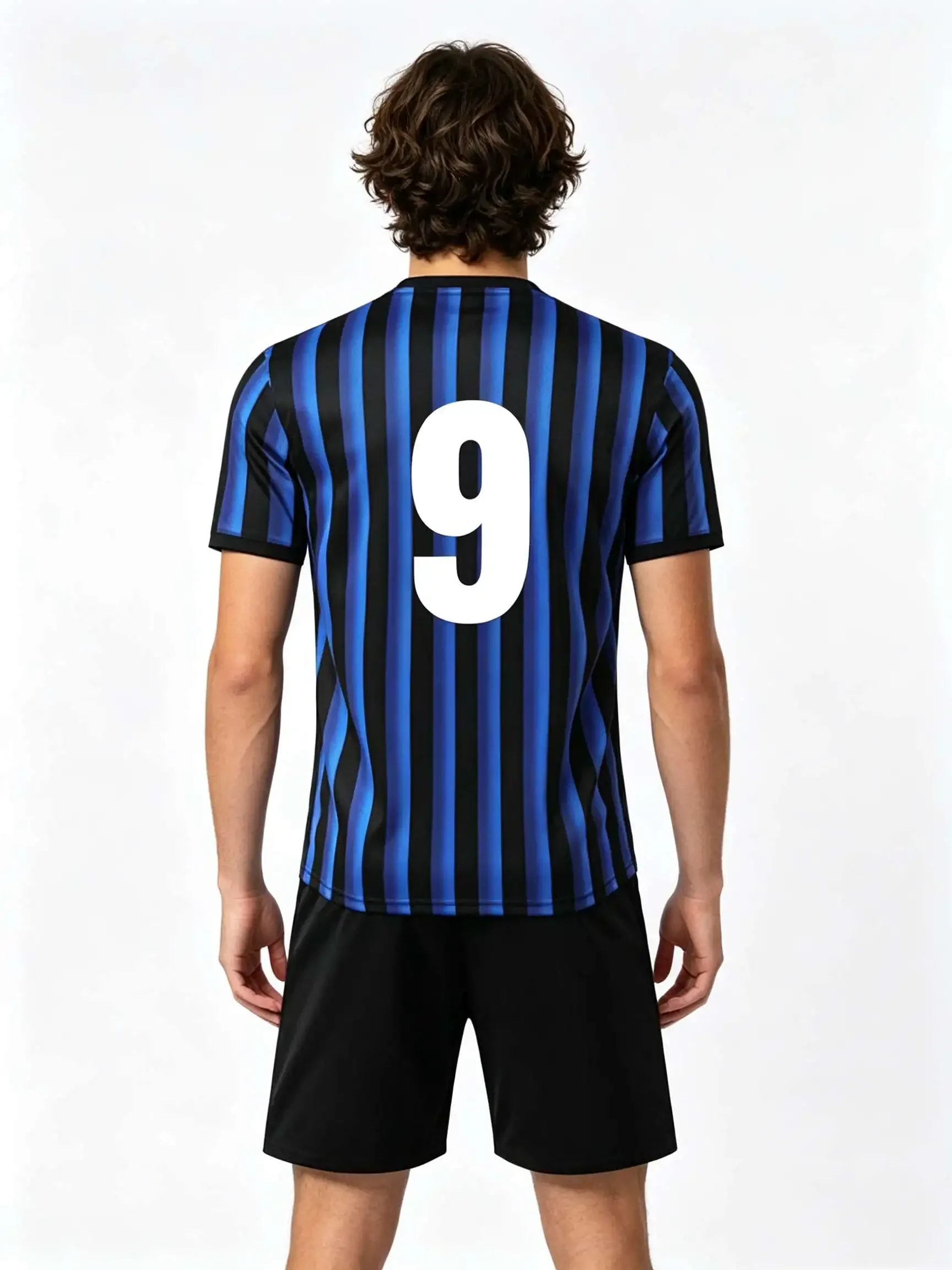 26/27 Unisex Blank Soccer 2‑Piece Set, Kids Adults Parent‑Child Kit, Custom Blue stripes School Outdoor Team Sports
