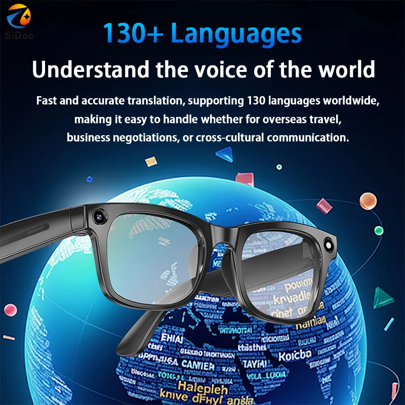 

Smart Glasses YX100 Recording Videos AI Photo Recognition Answer Translation 130+ Languages 280mAh Battery Bluetooth Glasses