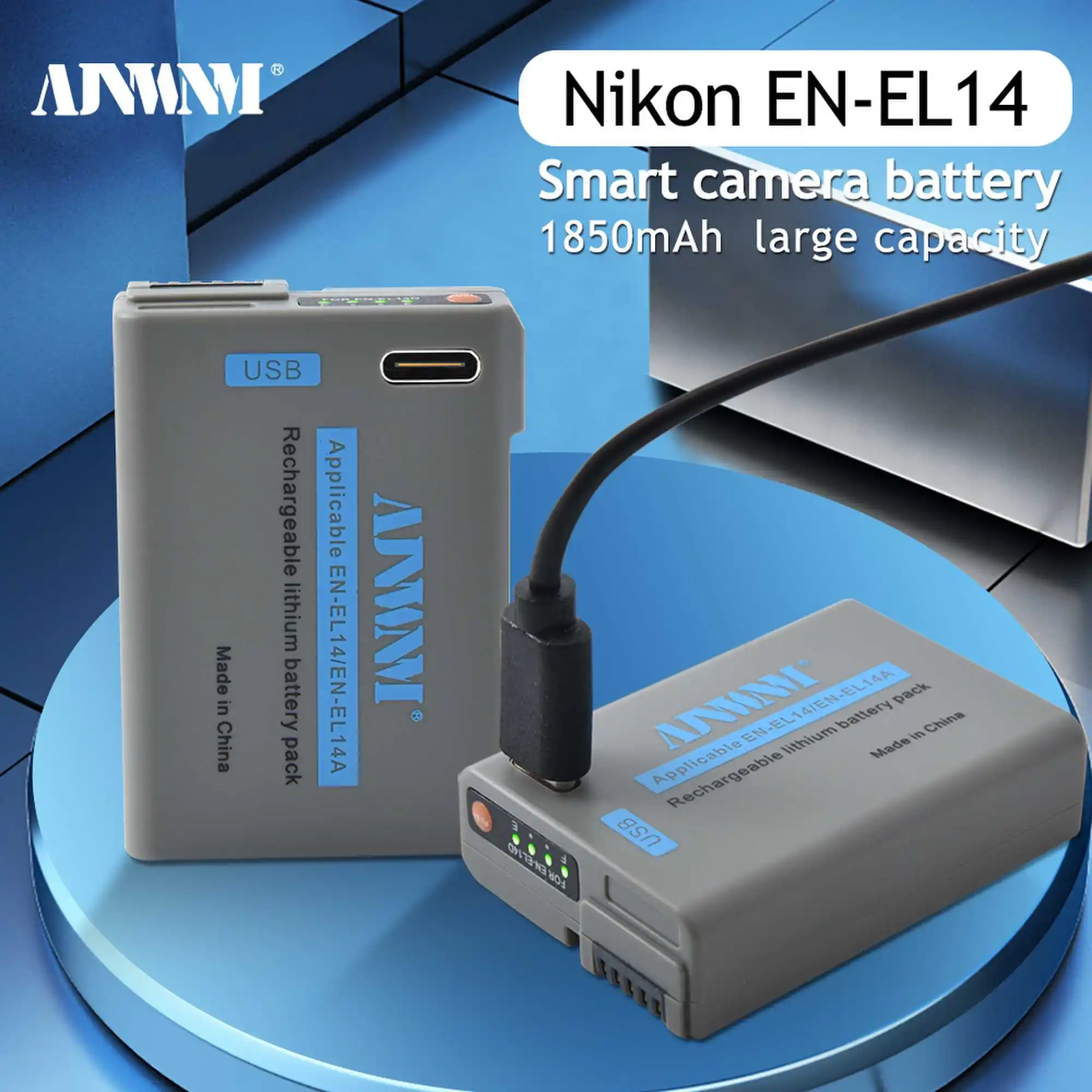 AJNWNM EN EL14 1850mAh Type-C Camera Battery  Nikon P7000 P7800 D3100 D3400 D3400 D3500 D5100 D5300 D5600 P7700