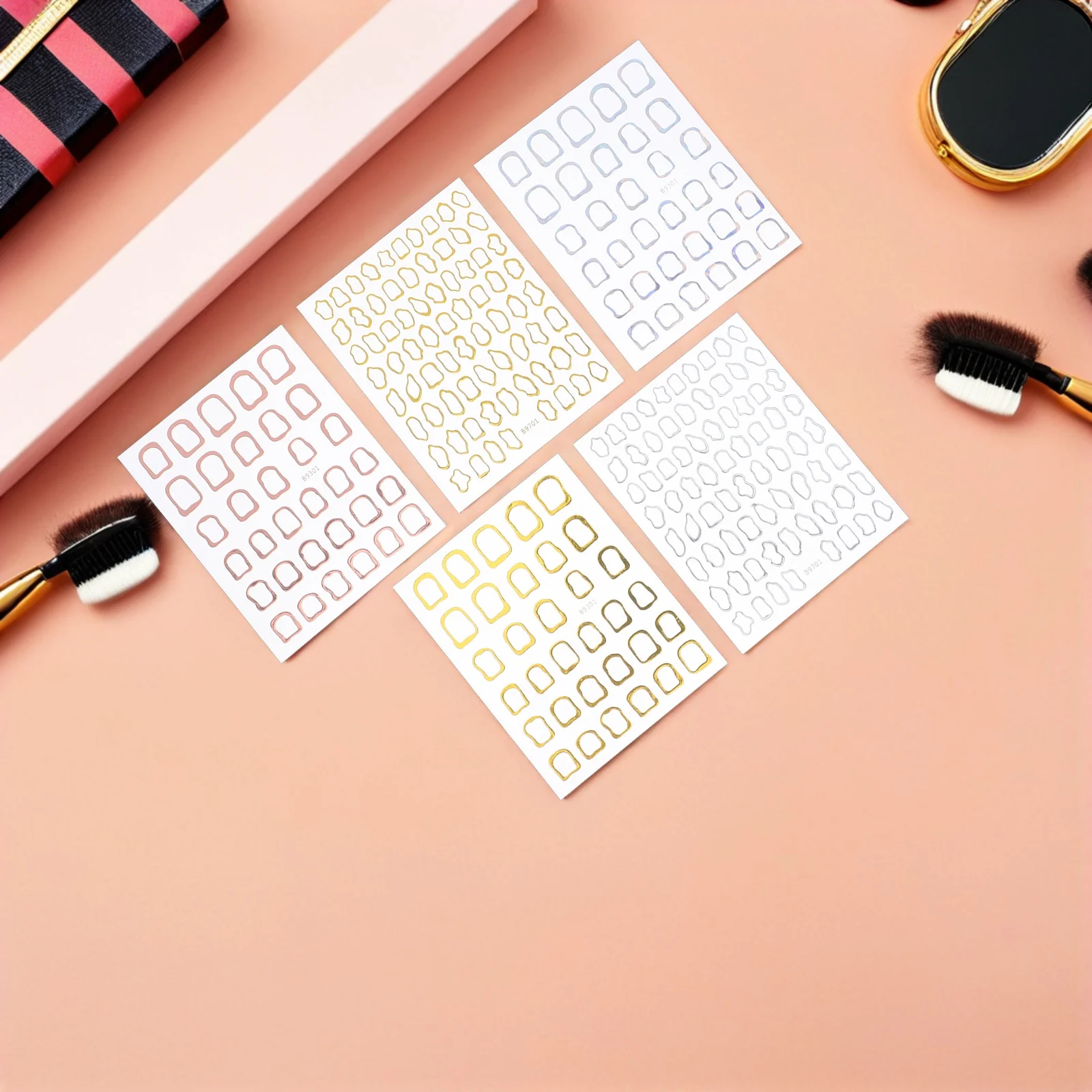 

10 Sheet Metallic Nail Art Stickers Gold Geometric Hollow Frames Self Adhesive Nail Decals DIY Manicure Accessories Chic Modern