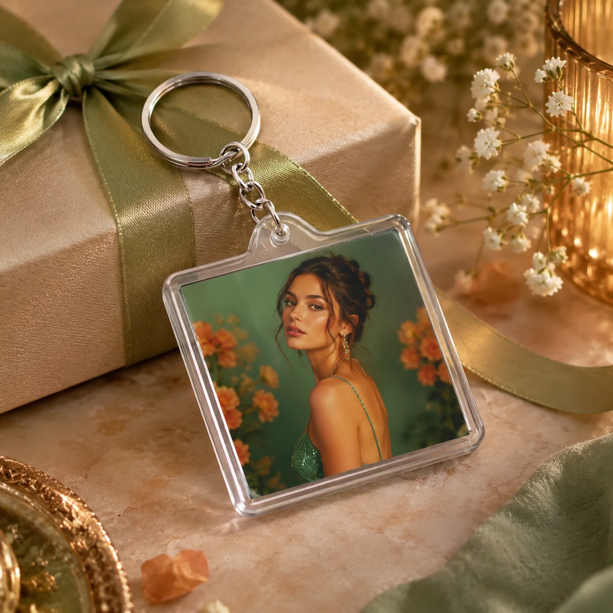 Custom Square Acrylic Photo Keychain, Personalized Picture Key Ring, Customized Bag Charm, Memorial Keepsake Gift for Birthday &