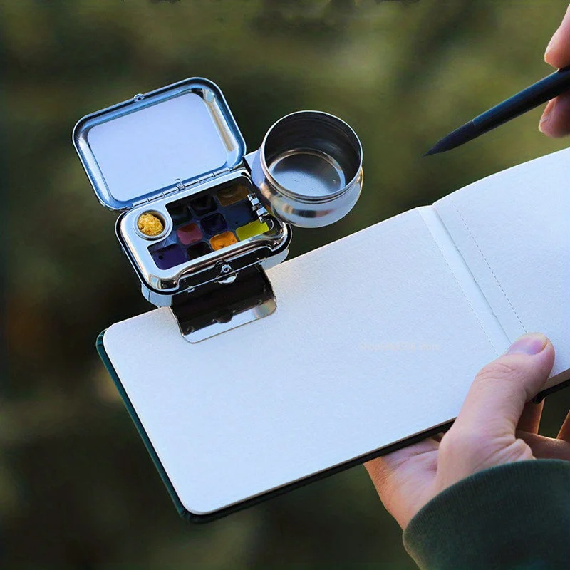 Reise-Aquarellfarben-Set Mini Tragbare Farbbox Aquarellfarben-Spender-Set Waschtopf Zeichenbuch Wasserstift – Detail 8