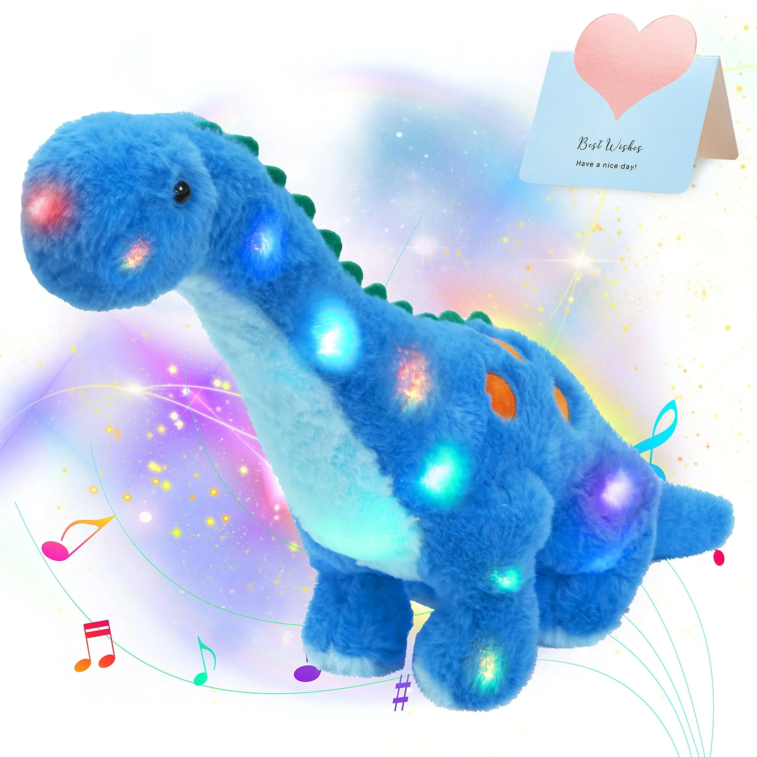 60cm Dinosaur LED Light Musical Stuffed Toy Animals Luminous Gift Glowing Cute Pillows Plush Toys for Girls Festival