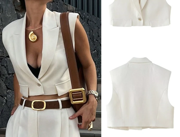 2026 Early Spring New Casual Fashion Versatile Women's Clothing Flip Decoration Short Vest