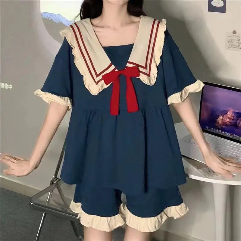 Women's Pajamas Princess Sleepwear Y2K Shorts Short Sleeve Pyjamas Summer Pijama Student Nightgown Home Clothes 2 Piece Set New