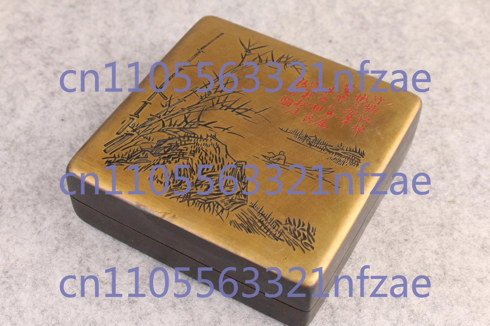 

Коробка с чернилами из чистой меди, подарок для учебы, ручная резная пейзажная коробка, статуя, фигурка