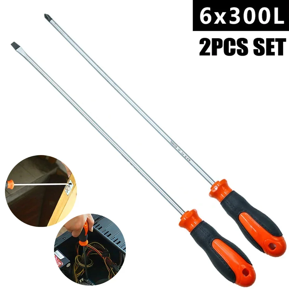 2Inch Extended Long Slotted Cross Screwdriver Magnetic Screwdriver With Rubber Handle Repairing Hand Tool