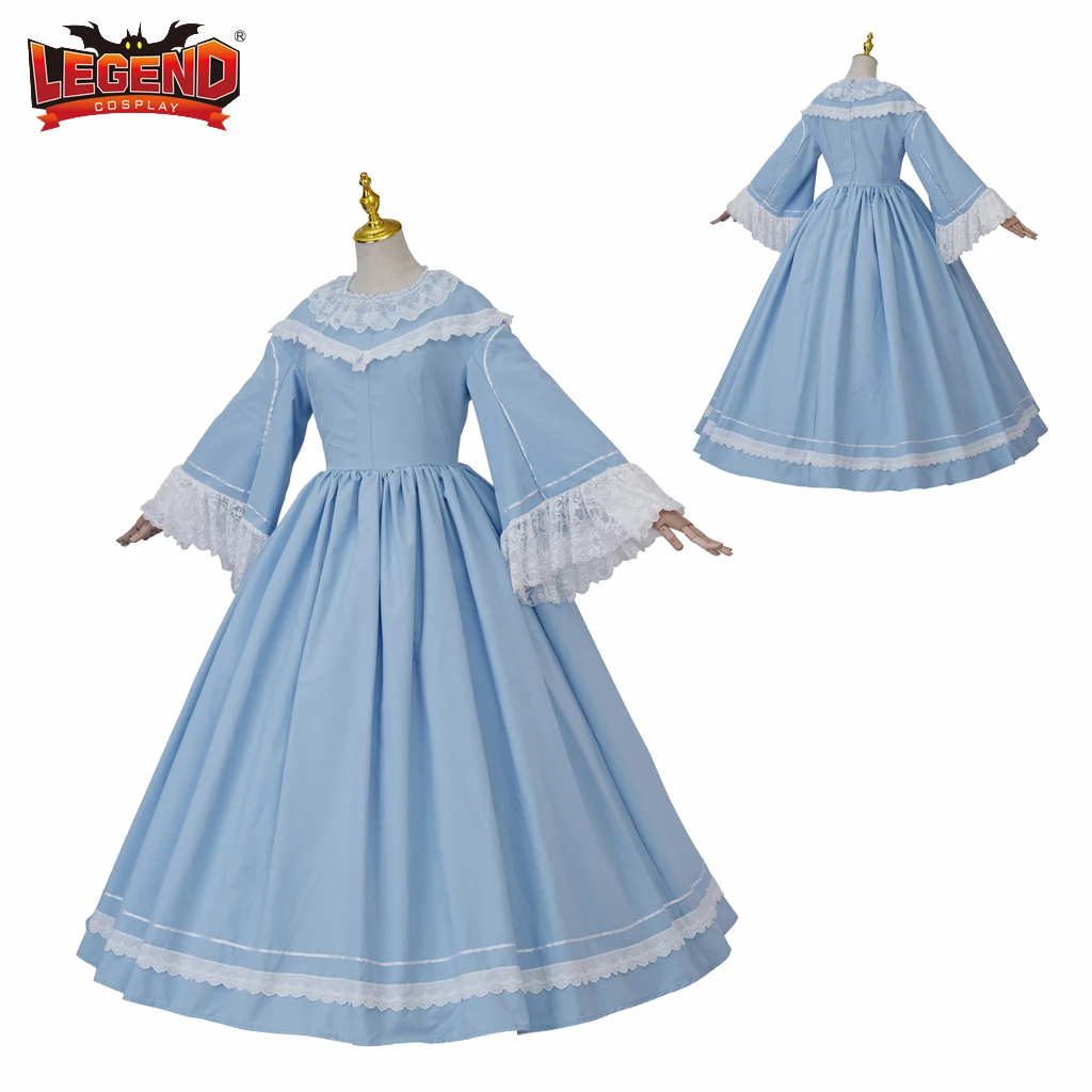 

Halloween Suit Lady Women Ball Gown Southern Civil War Long Sleeves Dress Halloween Beautiful Long Blue Dress