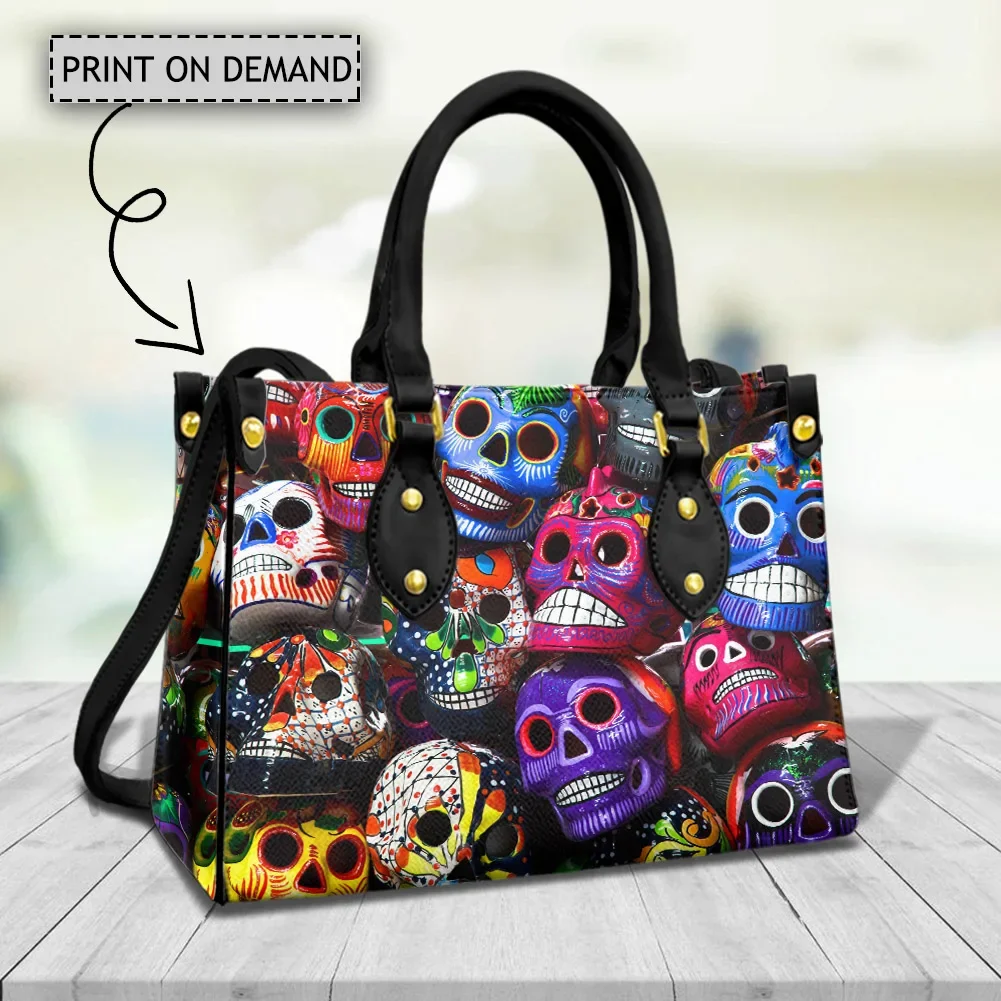 

Colorful Skeleton Women Handbags Sugar Skull Leather Top-handle Female Cross Body Bags Woman Messenger Bags for Female Bolsas