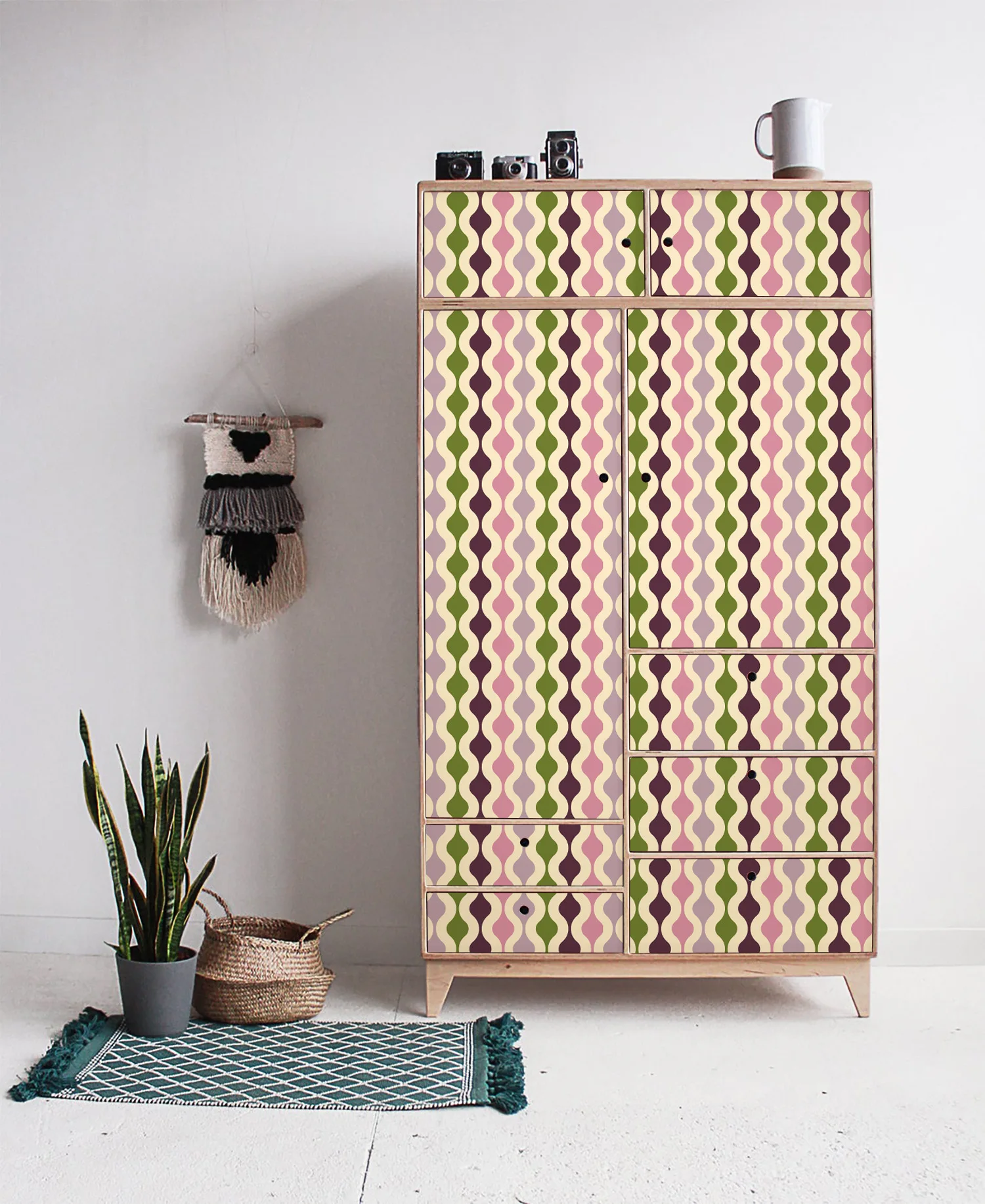 ورق حائط هندسي PVC قابل للإزالة مقاوم للماء من الفينيل لتزيين الغرفة ورق حائط مخطط لتزيين الأثاث المنزلي