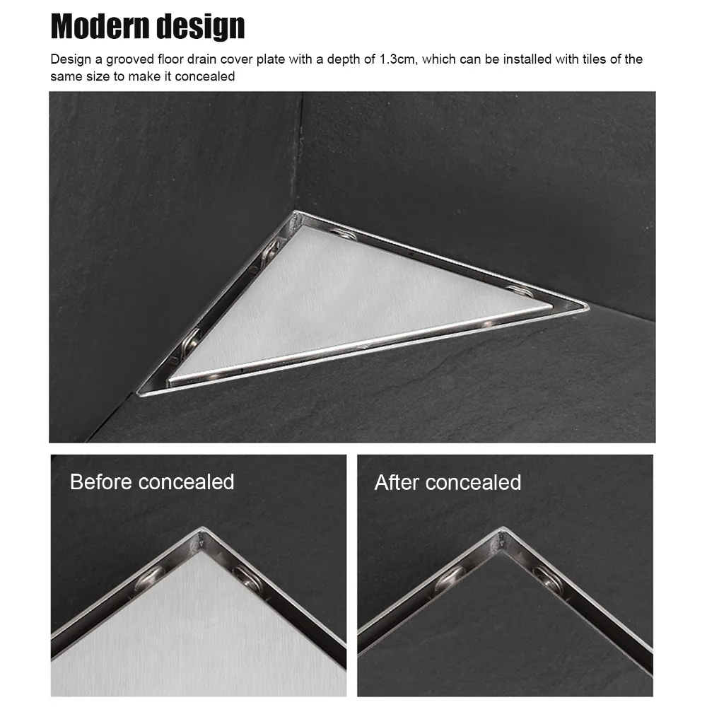 304 Stainless Steel Floor Drain Triangular Enlarged Buckle Design Shower Floor Drain Anti-Clog Removable Patterned Grate