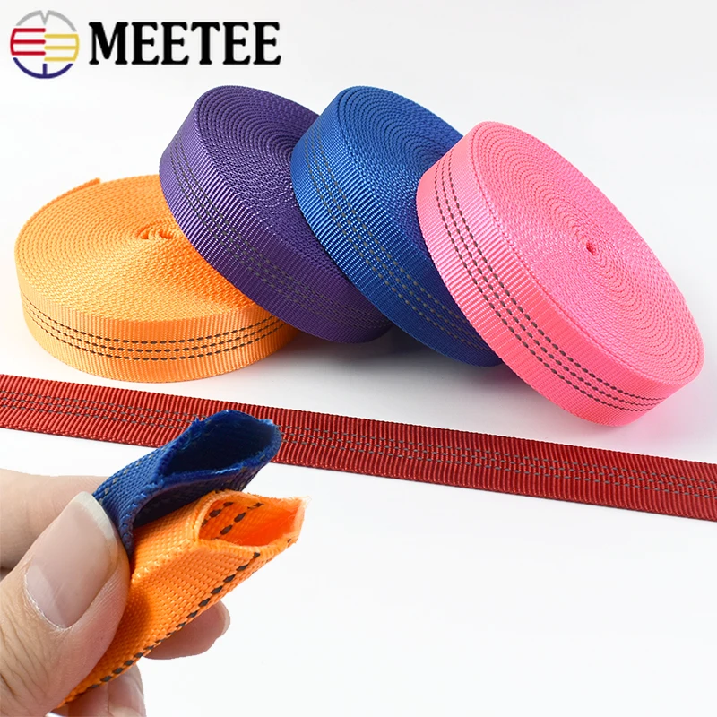 2/4/10M 25mm Meetee Tubular Webbing Strap Hollow Reflective Ribbon Tape Backpack Belt Double-layer Band Bag Sewing Accessories