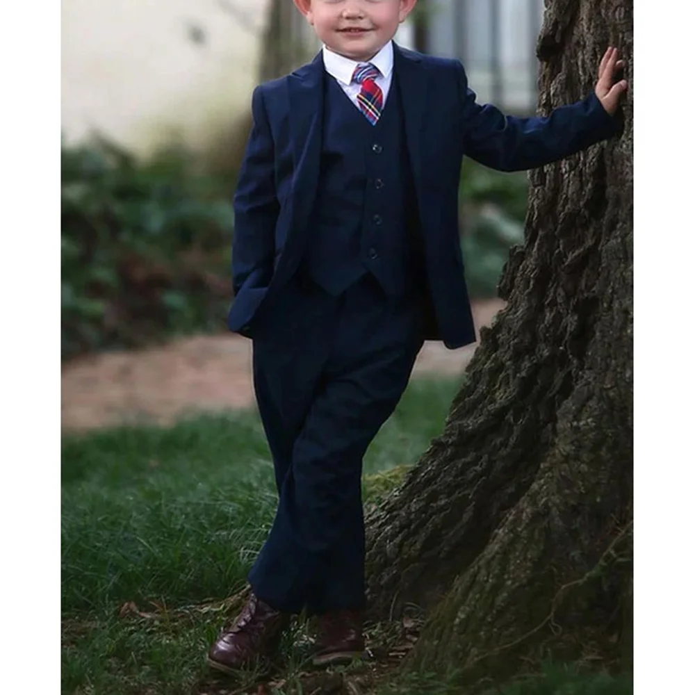 

Navy Blue Single Breasted Notched Boys Suits 2 Pcs (Blazer+Pants) Fashion Boys Sets Formal Occasions Birthday Party Sets