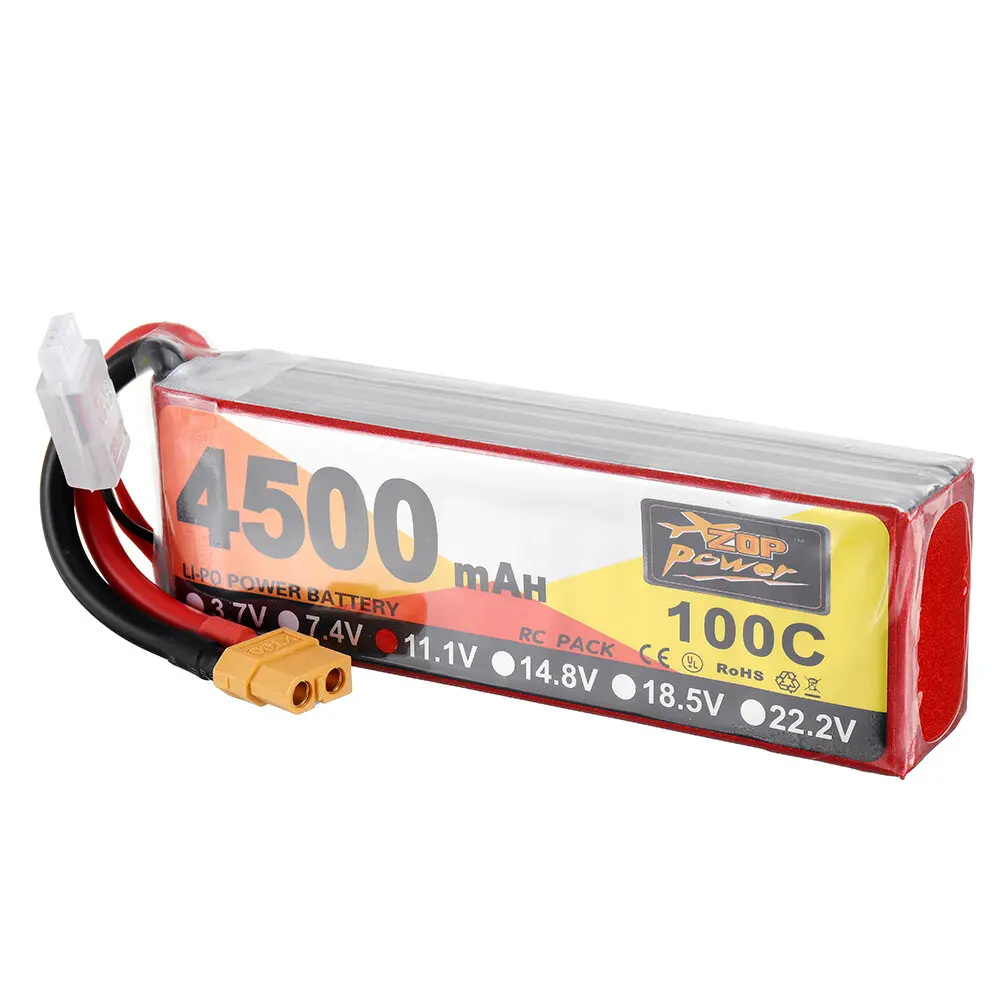 ZOP Power 11.1 فولت 4500mAh 100C 3S Lipo بطارية XT60 التوصيل ل FPV RC الطائرة بدون طيار