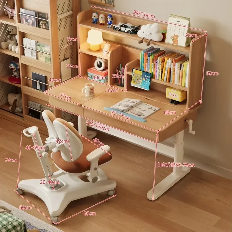 Rubber Wood Study Desk and Chair Set for Kids Modern Multi-functional Children Furniture Home School Learning Table