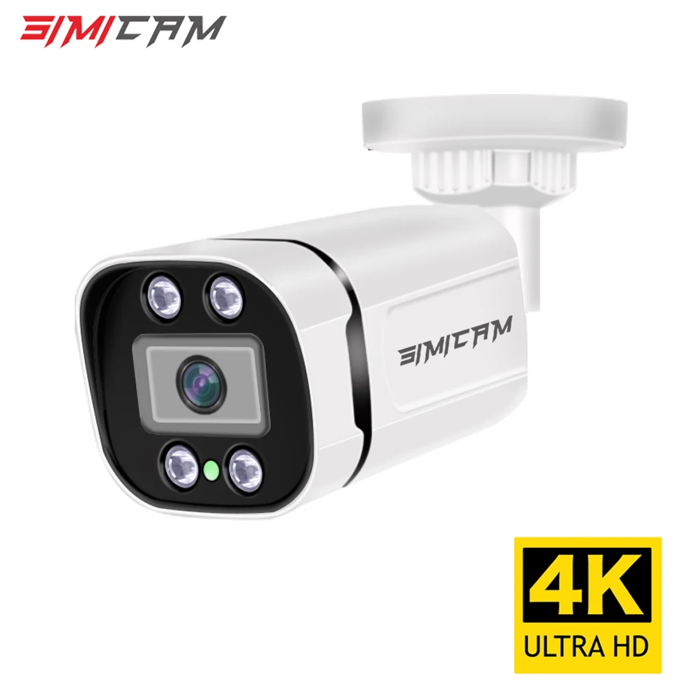Caméra PoE 4K avec audio 48V PoE/DC 12V 4MP/5MP/8MP Super HD Vision nocturne infrarouge Bullet Étanche Surveillance vidéo pour NVR